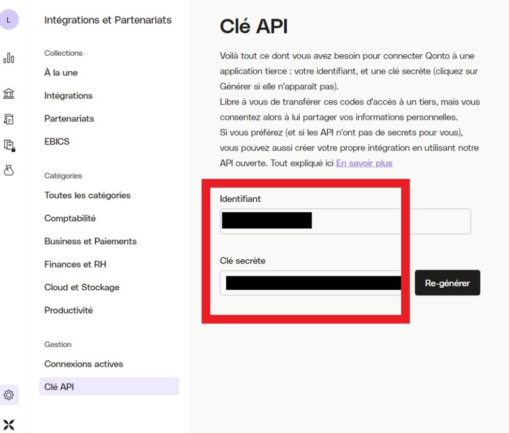 Qonto clé API