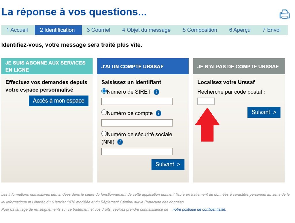 Étape 2 — Localiser l'URSSAF par code postal