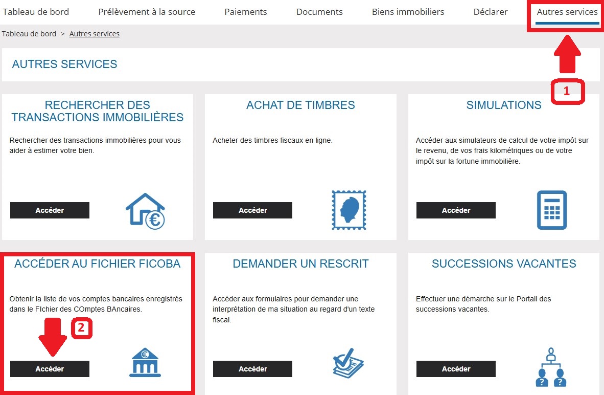 Section Autres services dans l'espace personnel impots.gouv.fr
